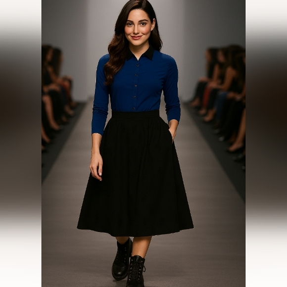 Vintage Dresses & Skirts - Wool Black Pleated Skirt Fully lined Pockets Vintage Sz 6